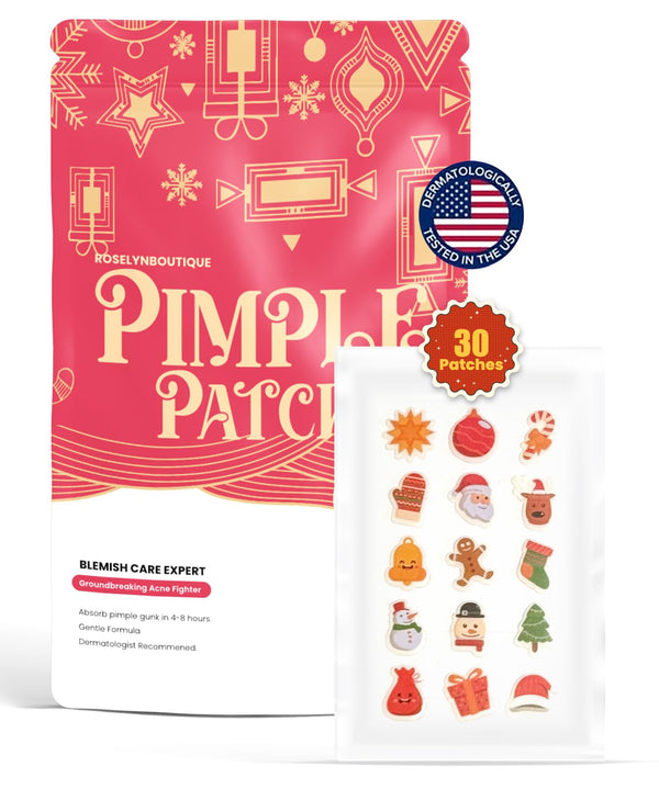ROSELYNBOUTIQUE Pimples Patches for Face - Hydrocolloid Acne Cover Patches Fast Absorb Healing with CICA Tea Tree Oil SalicylicA (X-mas - 30 Dots)