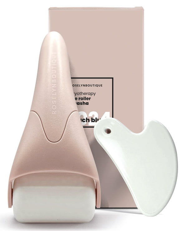 ROSELYNBOUTIQUE Ice Roller for Face Wrinkles Fine Lines Puffiness Stick Massager Facial Skin Care Tools Self Care Gifts for Men Women (White Beige)